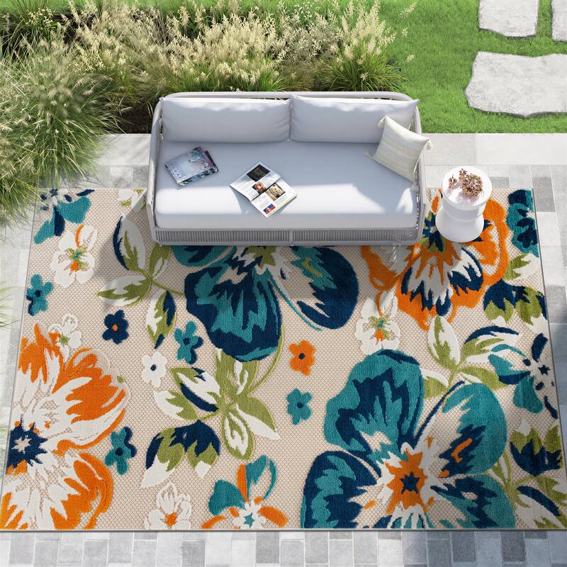 Bergamo Contemporary Floral Indoor/Outdoor Area Rug - 8' 8" X 12' - Multi