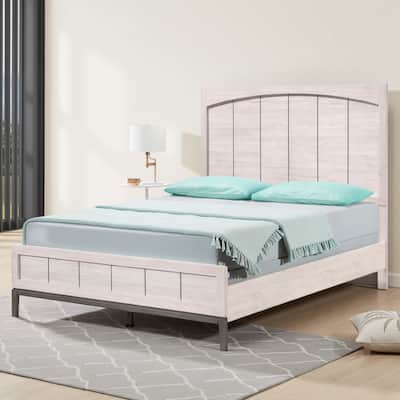 Vice Queen Size Bed, Panel Headboard Design, Gray, Light Washed Brown Wood