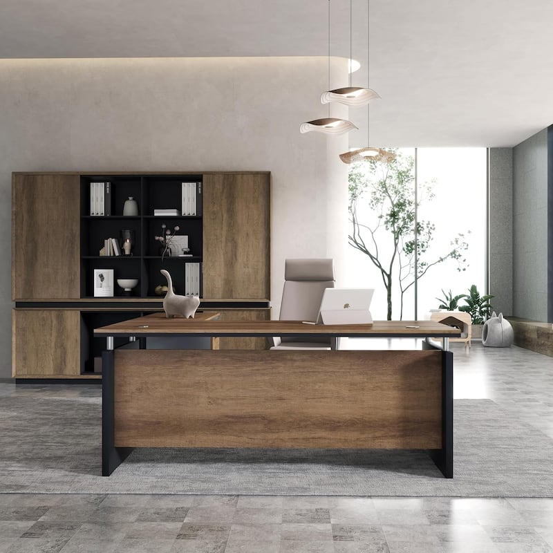 63-inch L Shaped Executive Desk, Industrial Modern Office Desk with 3 Storage Drawers