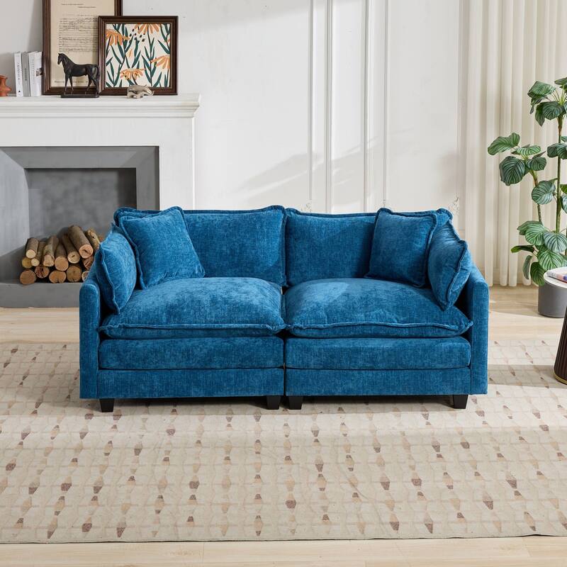 Modular Cloud Sofa Loveseat, Comfy Chenille Upholstered 2-Seater Sofa, Deep Seat Sofa with Backrest Pillows for Living Room