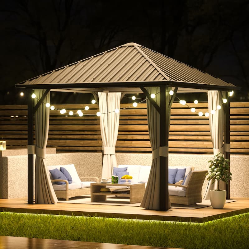 10'x10' Hardtop Gazebo, Galvanized Steel Outdoor Aluminum Single Top Canopy