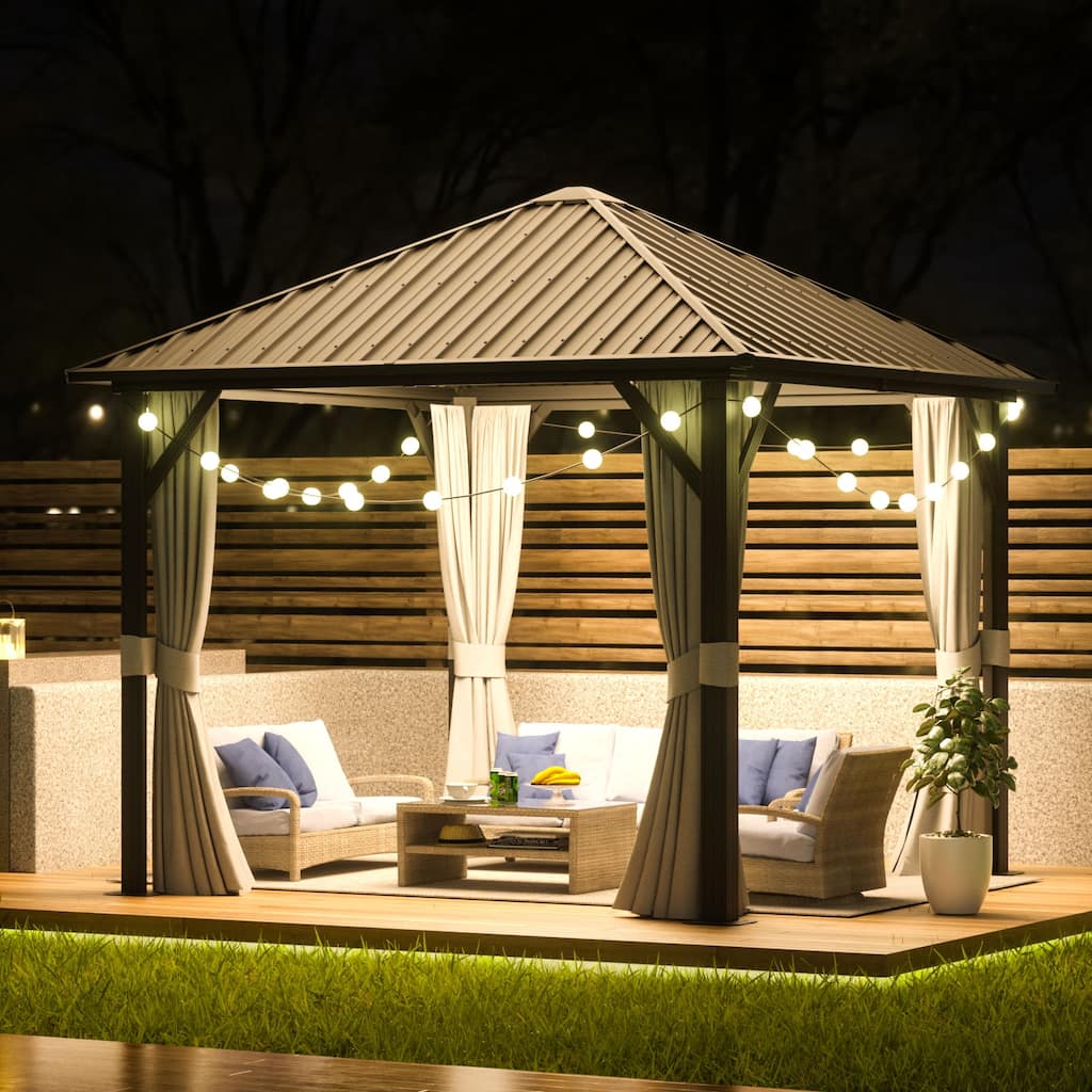 10'x10' Hardtop Gazebo, Galvanized Steel Outdoor Aluminum Single Top Canopy