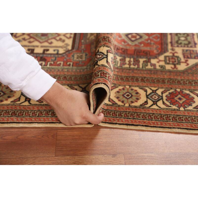 Geometric Anatolian Vintage Runner Rug Hand-Knotted Wool Carpet - 3'1" X 9'10"