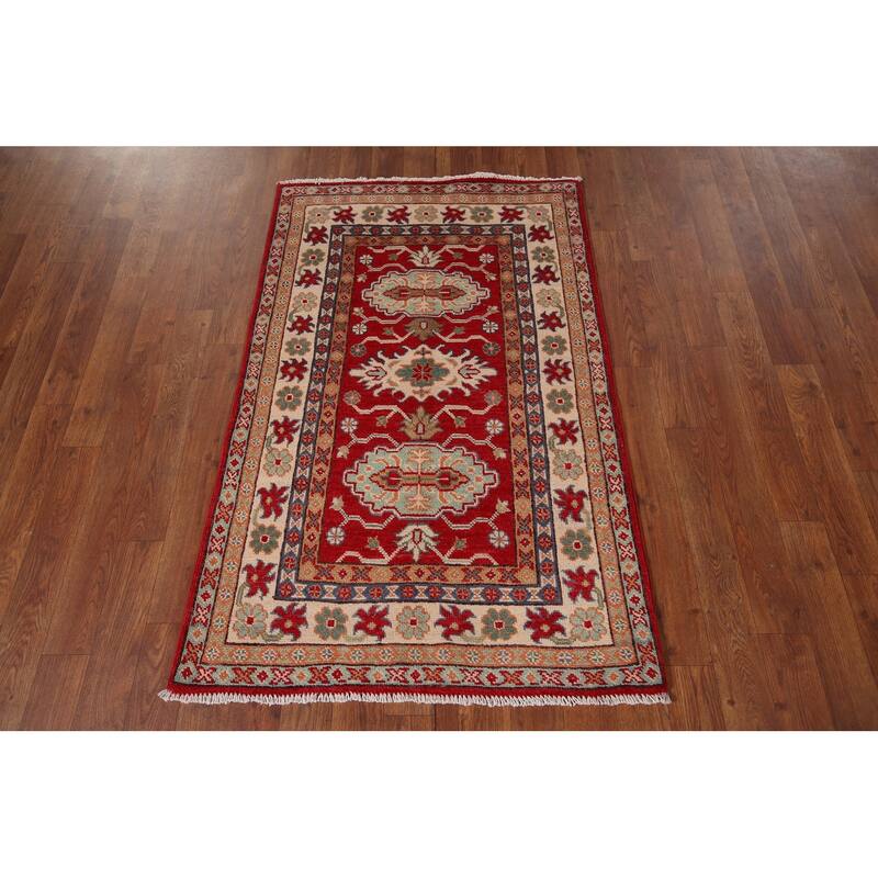 Kazak Foyer Rug Handmade Traditional Red Wool Carpet - 2'8" x 4'2"