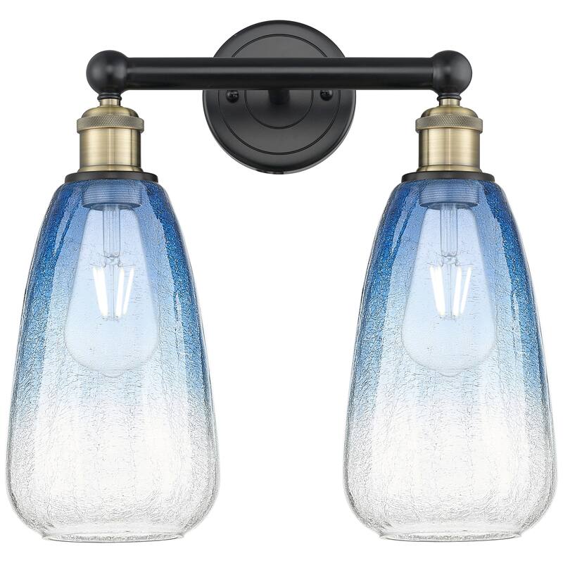 Innovations Lighting Endless Possibilities Edison - Brookhaven Almond - 2 Light 15" Bath Vanity Light - Black Antique Brass/Sapphire Blue