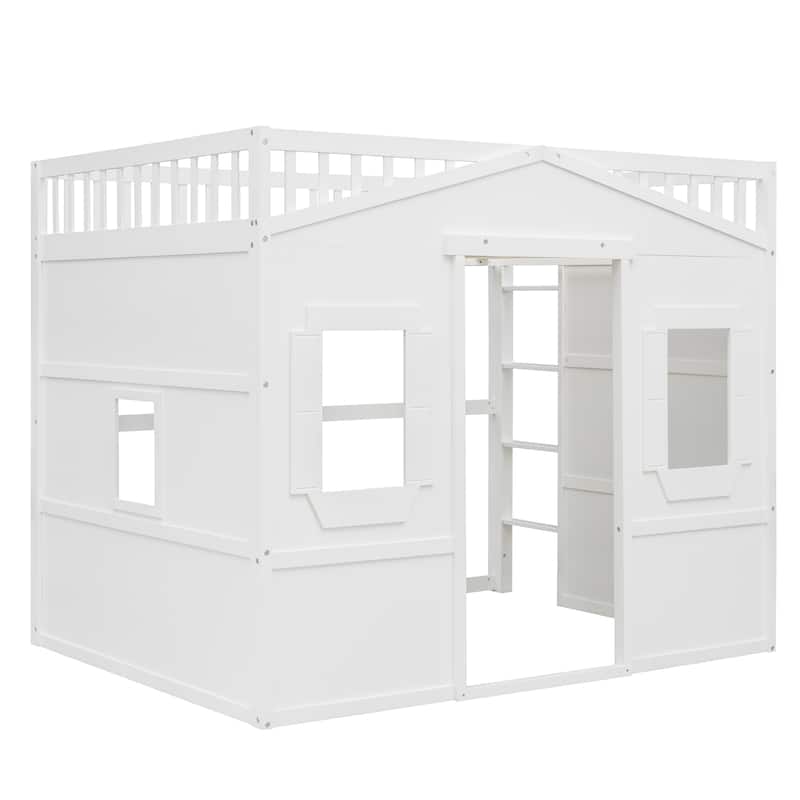 Solid Wood House Loft Bed with Ladder for Kids