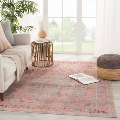 Machine Washable Gracewood Hollow Cumper Pink/ Light Blue Medallion Area Rug