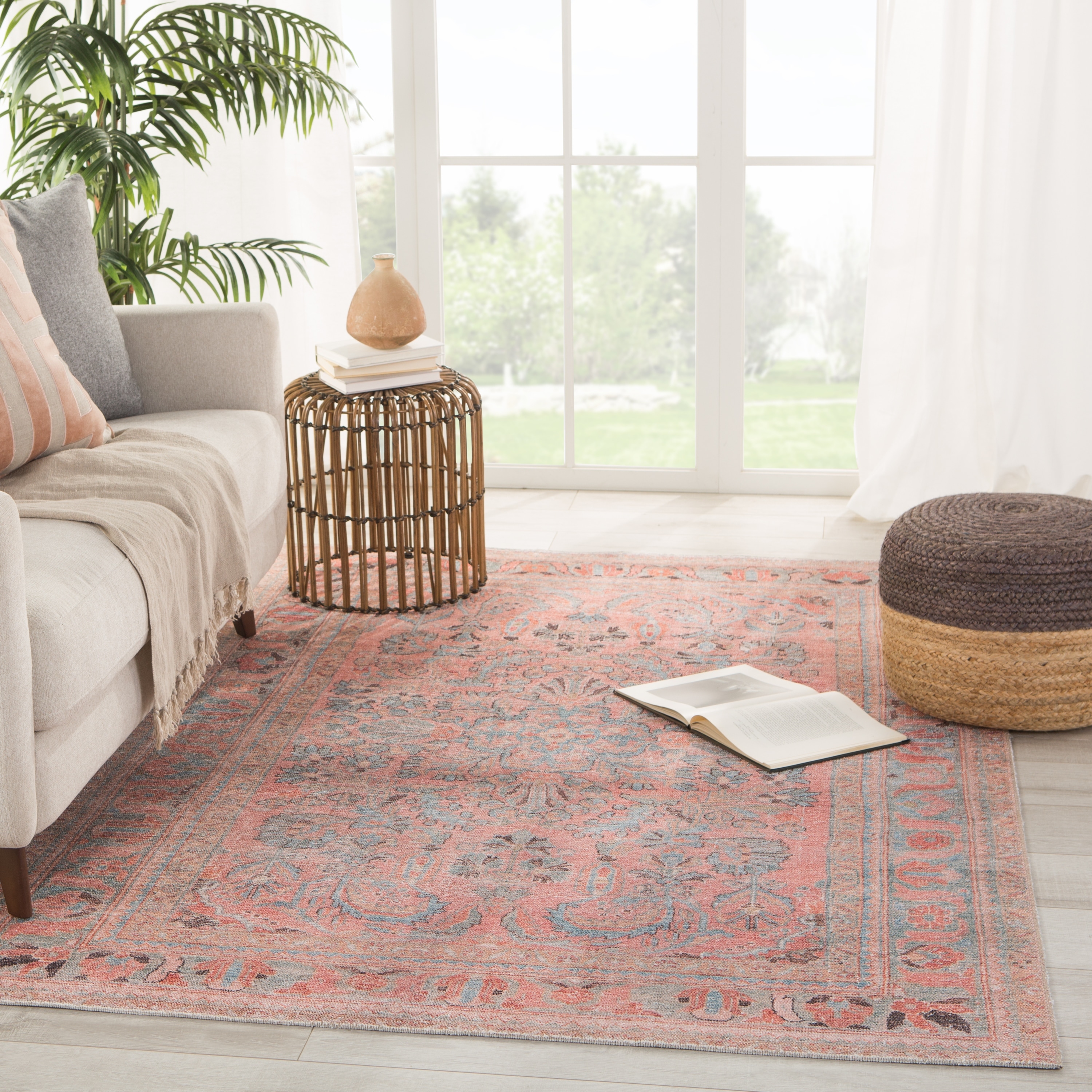 Machine Washable Gracewood Hollow Cumper Pink/ Light Blue Medallion Area Rug