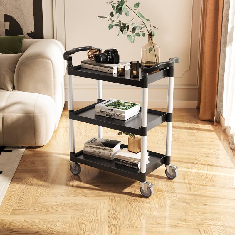 2-Tier Heavy Duty Utility Cart with Lockable Wheels for Easy Mobility - 31.5 x 16.1 x 37.2 in