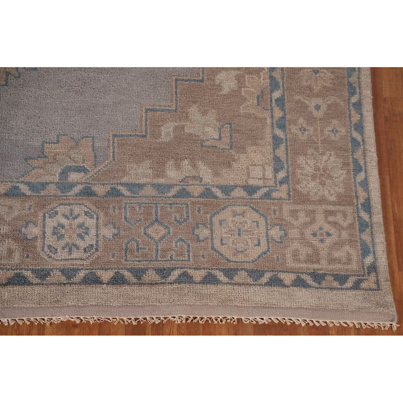 Geometric Oushak Area Rug Hand-knotted Wool Carpet - 8'10"x 12'3"