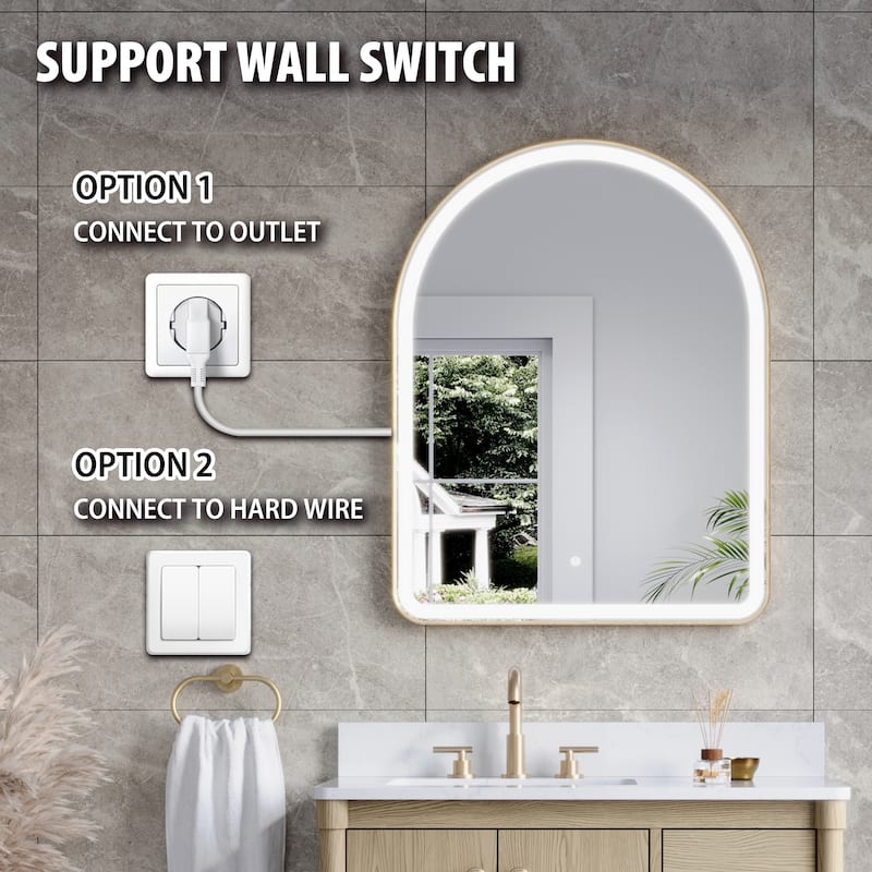 24/28''W X 36''H Wall Mounted Bathroom Framed LED Mirror With Memory Function,Anti-fog,Dimmable