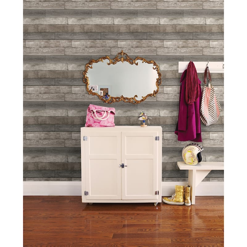 Brewster Wood Grey Ashwile Wallpaper - 20.5in x 396in x 0.025in