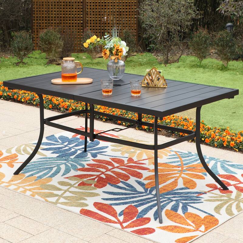7 Pieces Patio Dining Set, 6 x C Spring Motion Chairs Textilene and 1 Metal Table with 2.6" Umbrella Hole