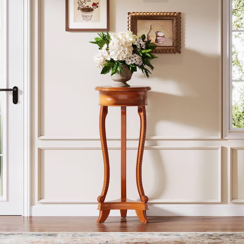 Plant Table Indoor, 2-Tier Round Flower Pot Stand with Curved Frame