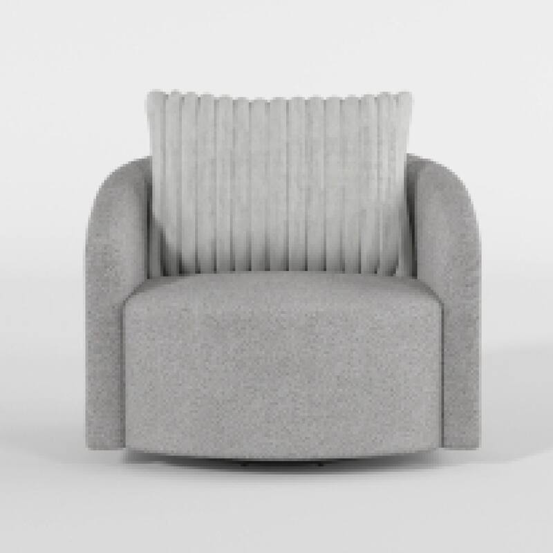 Vinnie Swivel Armchair, Gray Chenille, Large Corduroy Back Pillow