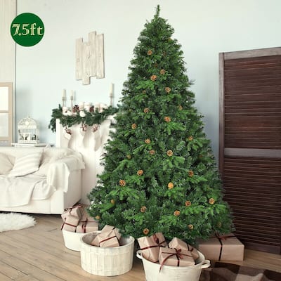 Gymax Pre-Lit 7.5' Artificial Christmas Tree Hinged LED Lights Pine - See Details