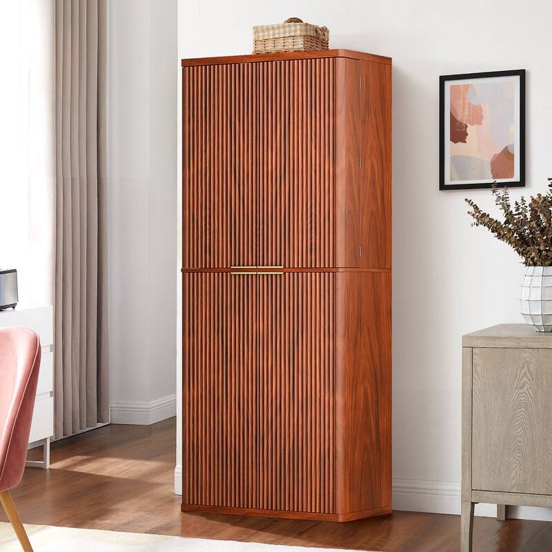 Modern 72"H Fluted Wood Kitchen Pantry Cabinet with 6 Shelves for Versatile Storage Solutions