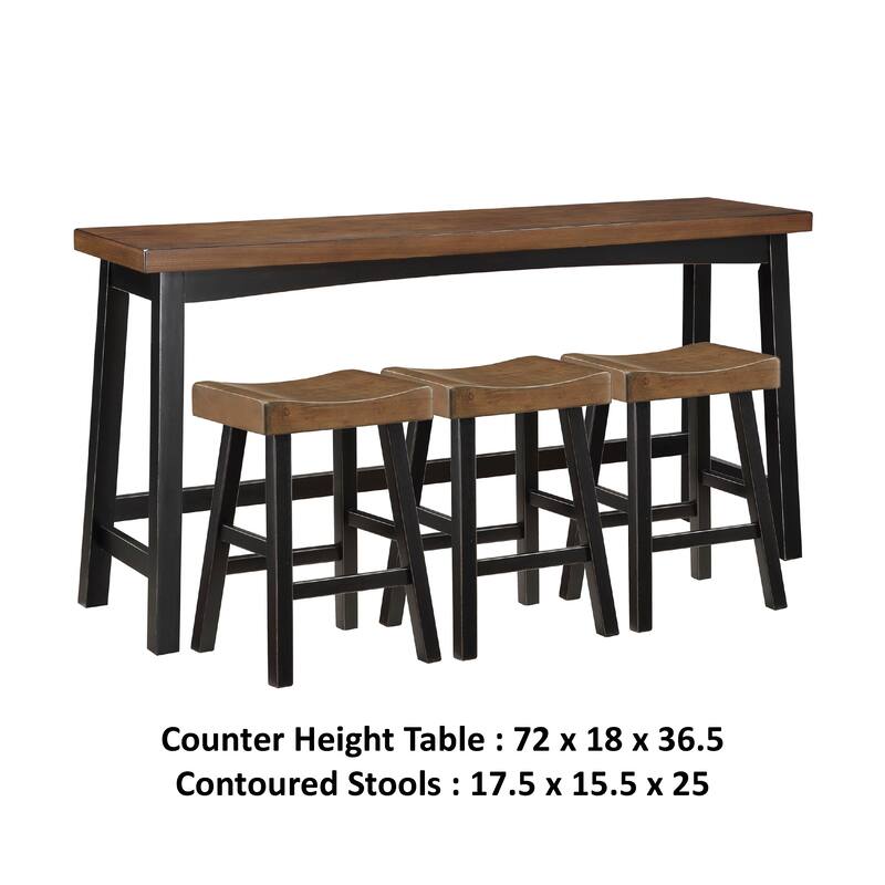 Casy 4pc Counter Height Table Set, 3 Contour Stools, Black Brown Wood