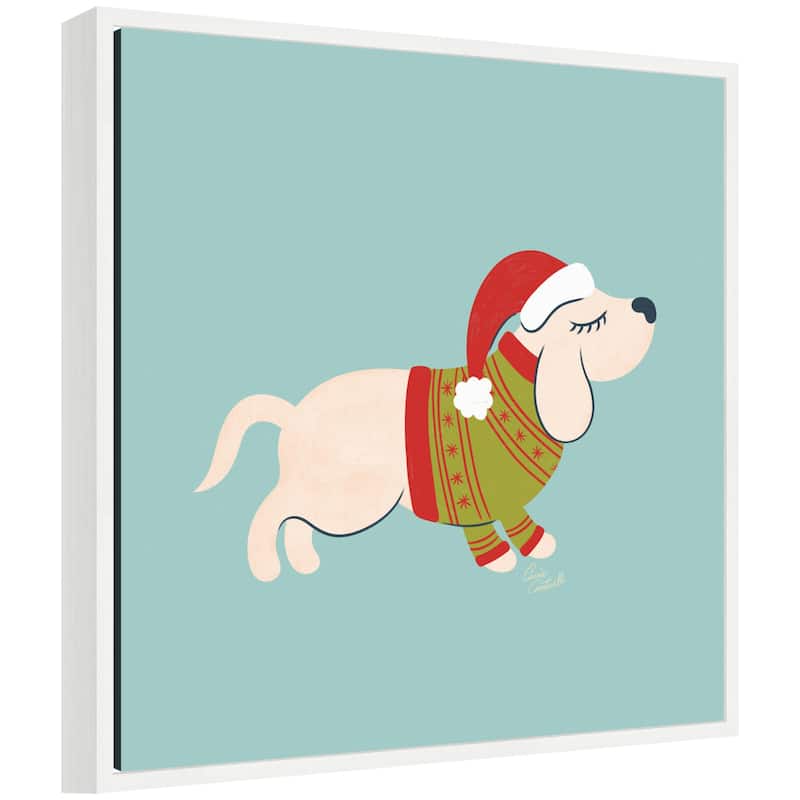 Kate and Laurel Framed Canvas Cute Christmas Beagle by Carrie Cantwell - 22 x 22