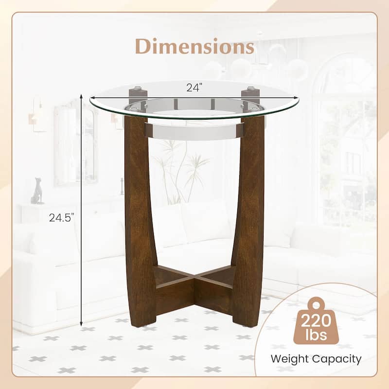Costway 1/2 PCS 24" Round Side Table Glass End Table with Tempered - See Details