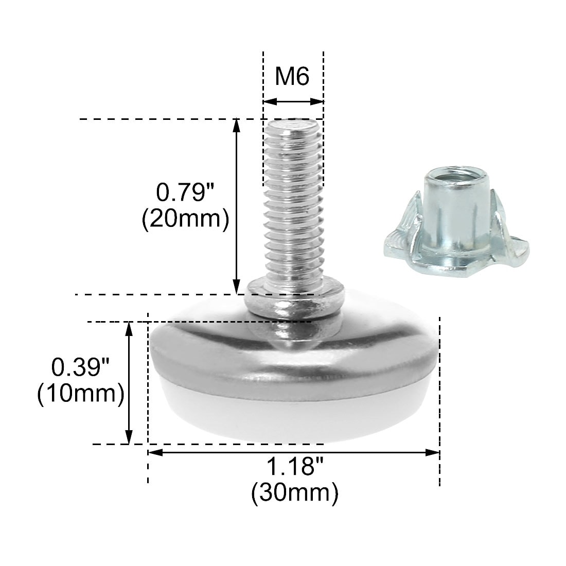 uxcell M10 x 20 x 30mm Screw on Furniture Glide Leveling Feet Floor Thread Stem Protector Adjustable Leveler with T-nuts for Chair Leg 8 Pack 