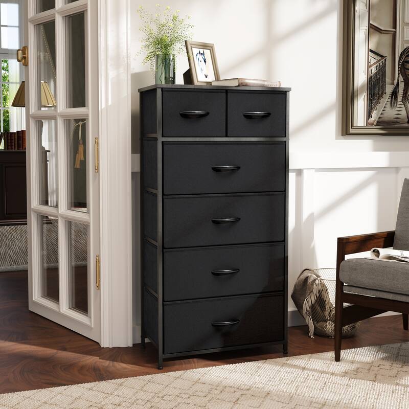 VredHom 6 Drawers Vertical Dresser Storage Tower - Black - 6-drawer