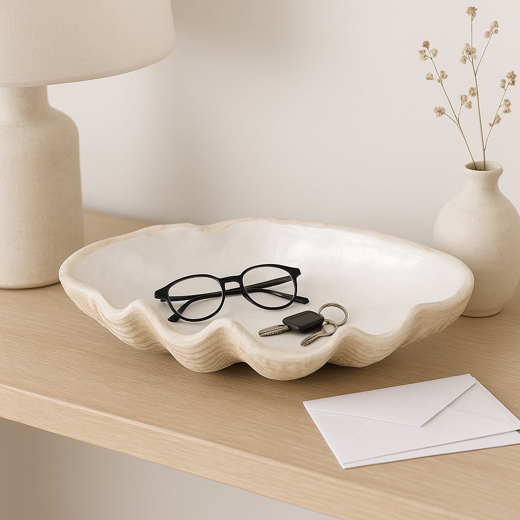 Sagebrook Home Polyresin Coastal Decorative Clam Shell Bowl with Sculptural Wavy Rim