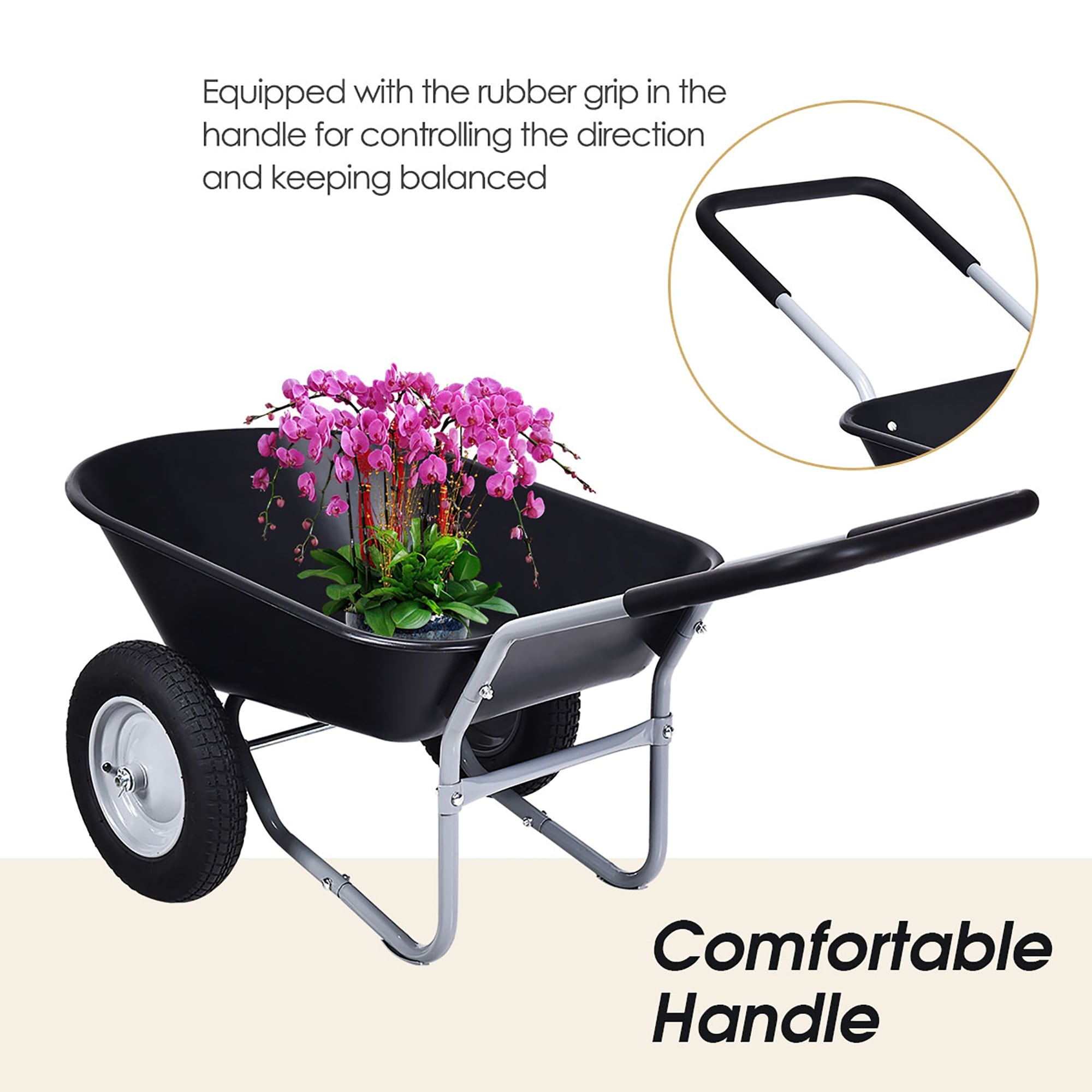 Dual Wheel Home Utility Wheelbarrow Heavy Duty Garden Cart On