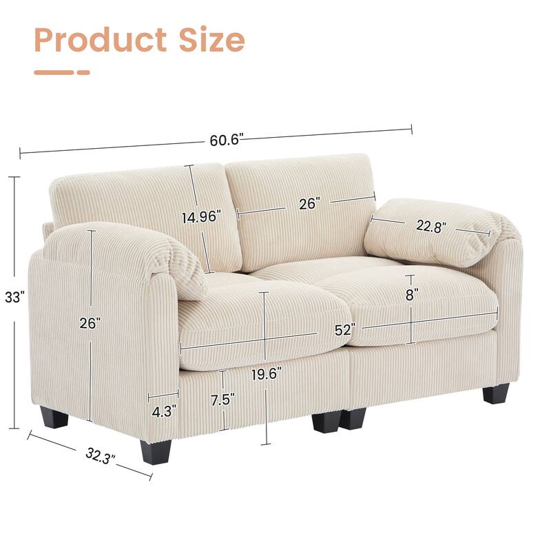 Multi-Seater Corduroy Sectional Sofa, Modular Settee, Included Removable Ottomans