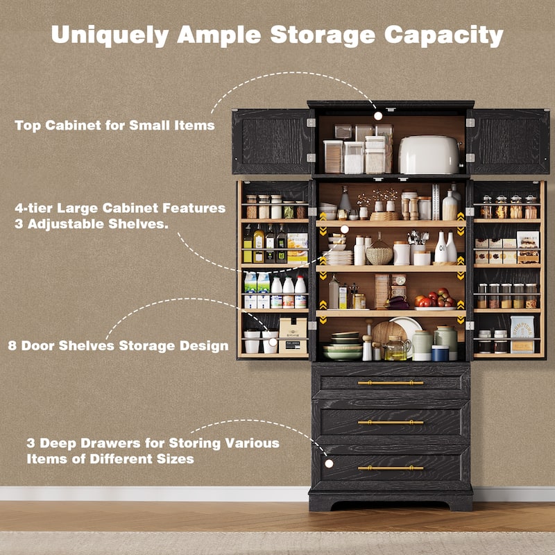 Rossetta Farmhouse Two-Tone Color Contrast Recessed Panel Design Kitchen Pantry Cabinet with Adjustable Thick Shelves