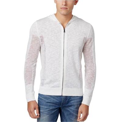 I-N-C Mens Heathered Hoodie Sweatshirt, White, Large