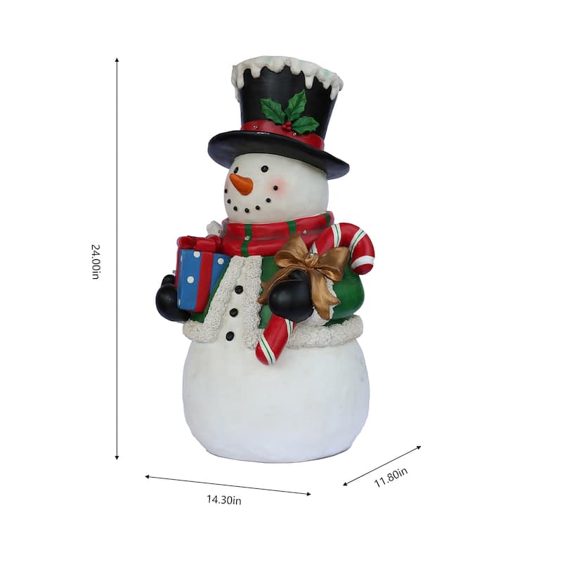 LED Lighted Snowman with Candy Cane Christmas Figurine - 24"