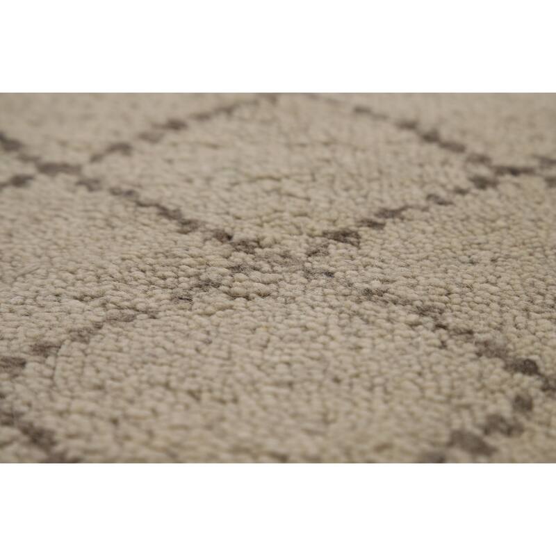 Beige Trellis Moroccan Oriental Runner Rug Handmade Wool Carpet - 2'7" x 7'9"