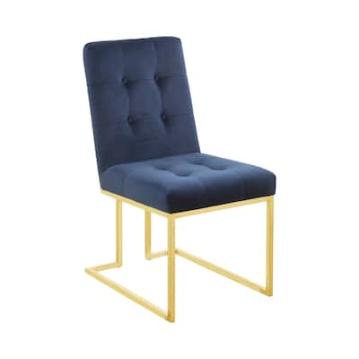Gold/Dark Blue Velvet Upholstered Metal Frame Dining Chair, Set of 2, Sturdy Dining Chair for Dining Rooms - 24.6
