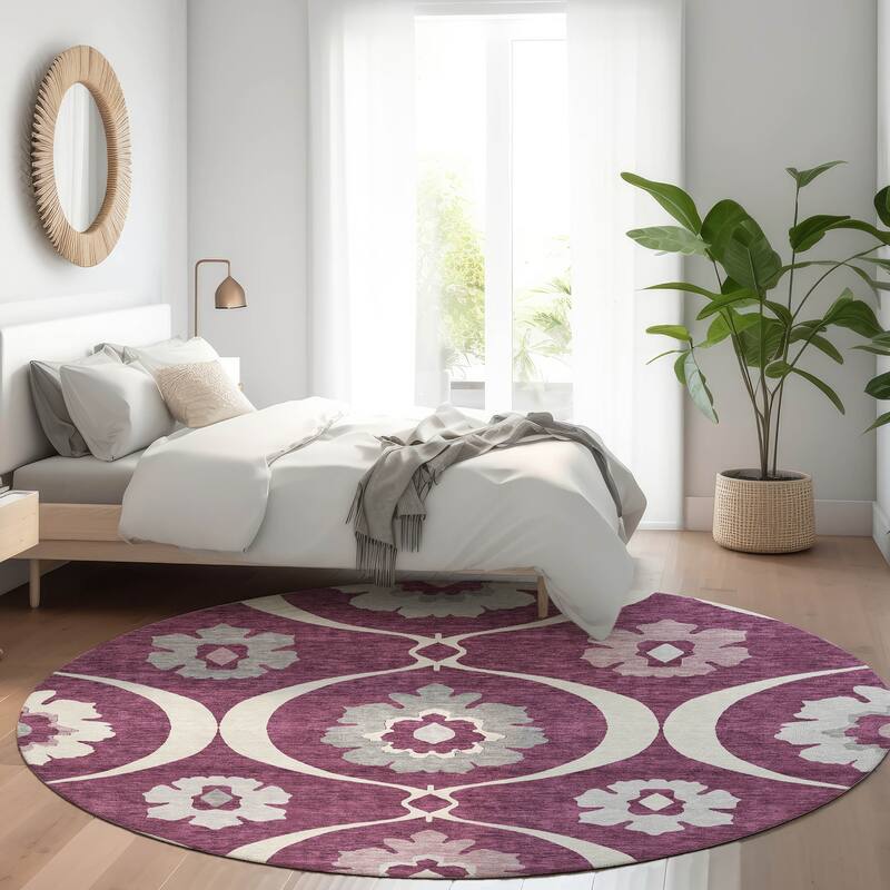 Machine Washable Indoor/ Outdoor Chantille Floral Geo Rug