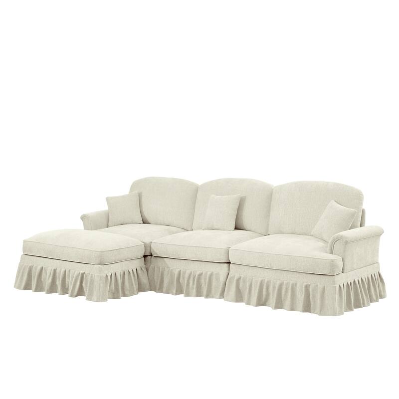 GDFStudio - Mid Century Chenille L-Shaped 3-Seater 107.1" Modular Sectional Sofa with Ottoman