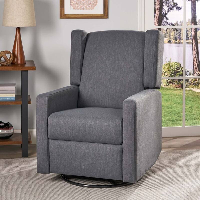 Charcoal Fabric Swivel Glider Recliner with Wingback Design by Christopher Knight Home