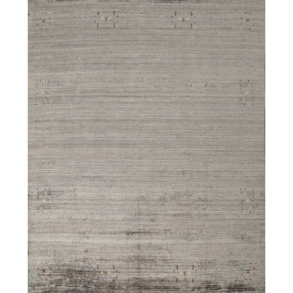 Hand Knotted Oriental Viscose Silk Carpet Tribal Animal Pictorial Greys & Charcoal Gabbeh Area Rug - 11' 8'' X 11' 9''