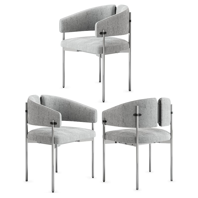Classic and Luxurious Barrel Dining Chairs with Arms - Set of 3 - Grey