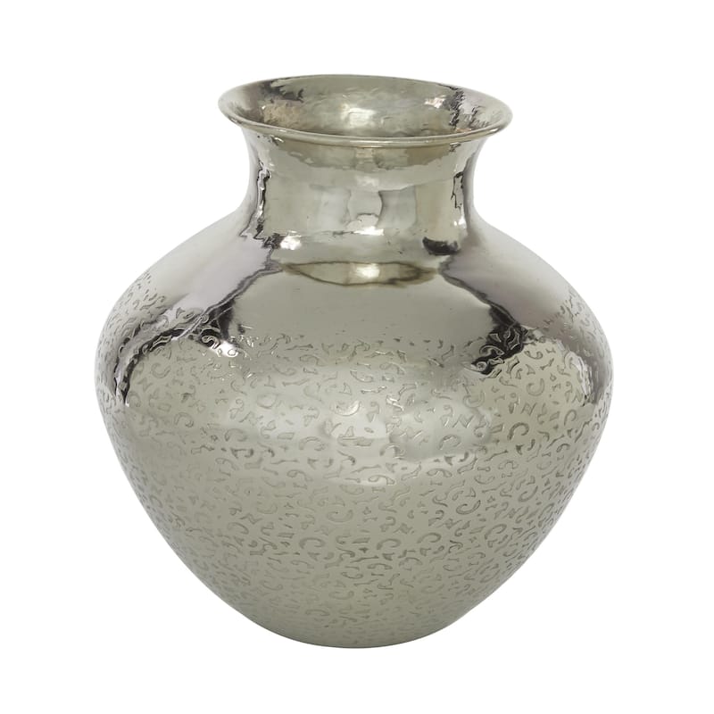 Aluminum Metal Round Engraved Decorative Vase - Silver - Roche River Decor