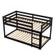 preview thumbnail 10 of 18, Twin over Twin Floor Bunk Bed with Ladder & Guardrails, Wood Bedframe
