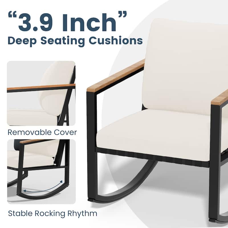 4-Piece Patio Conversation Set with Cushions Rocking Chairs