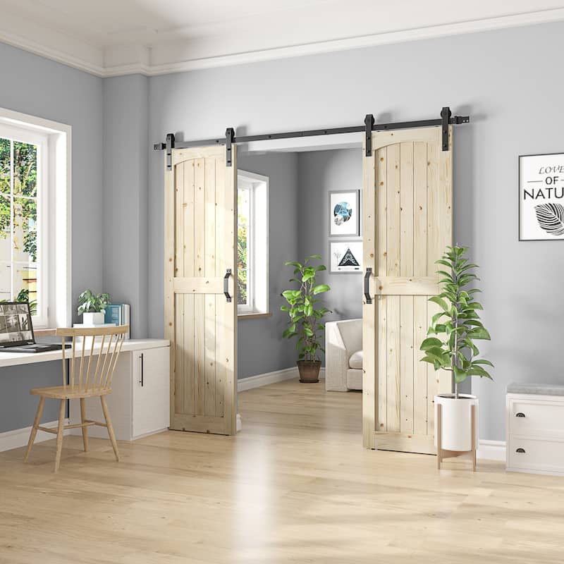 Coast Sequoia Arch Top 30in./36in./48in. x 84in. Knotty Pine Wood Unfinished Sliding Barn Door With Hardware Kit, Assembled