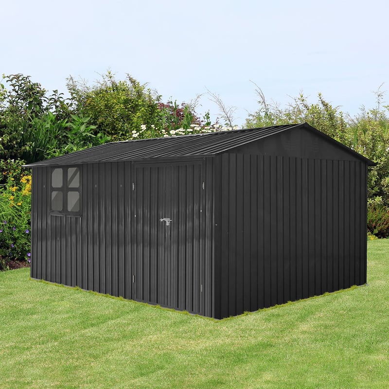 Outdoor 12 x 10 ft. Metal Storage Shed with Window and Vents and Hinged Door and Padlock