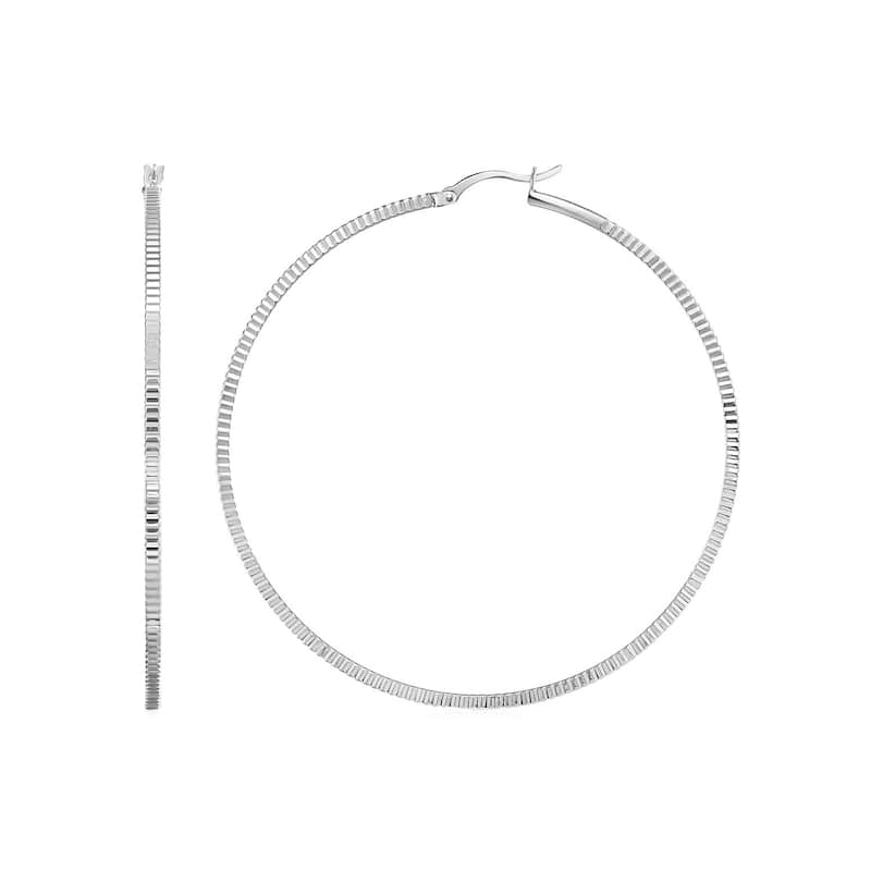 MayaMila Ridge Textured Hoop Earrings in Sterling Silver