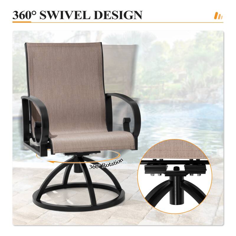 Outdoor Patio Swivel Dining Chairs with Sunbrella Textilene Mesh Fabric