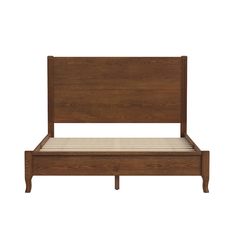Solid Wood Panel Platform Bed with Headboard, Double Size Beds Wooden Rustic Bed Frame Bedroom Furniture