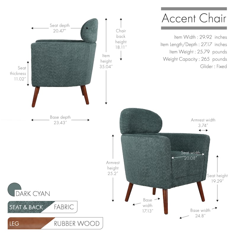 Porthos Home Rhys Sherpa Fabric Accent Barrel Chair with Rubberwood Legs