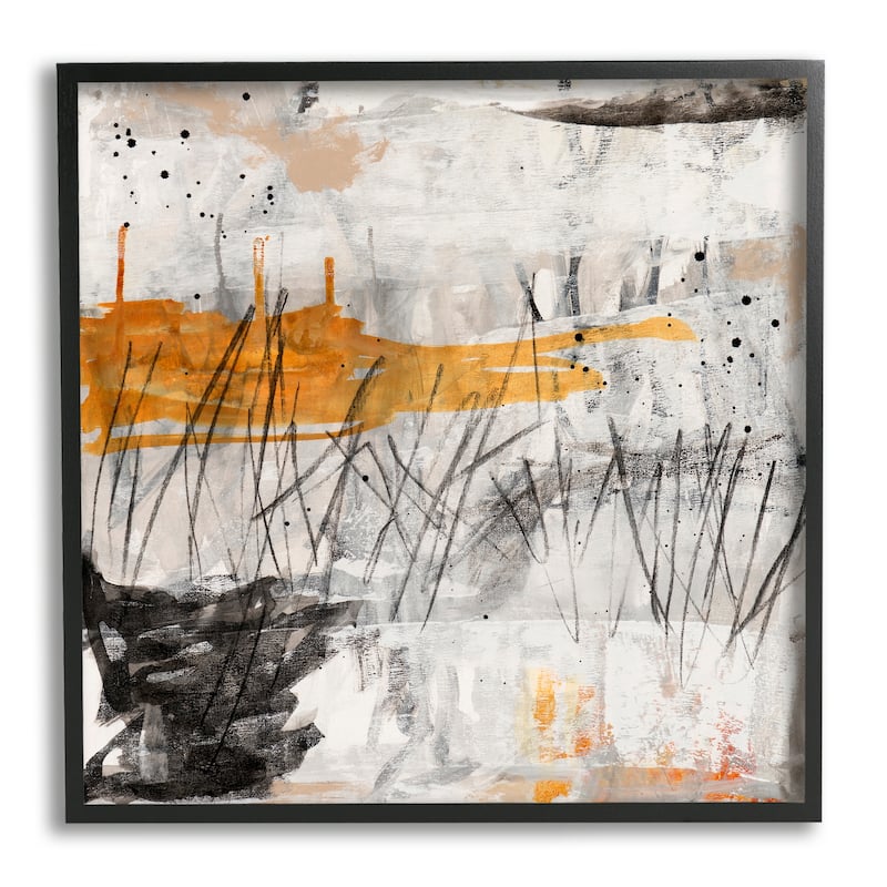 Stupell Chaotic Linework Abstraction Busy Black Grey Orange Framed Wall Art - 24 x 24 - Black