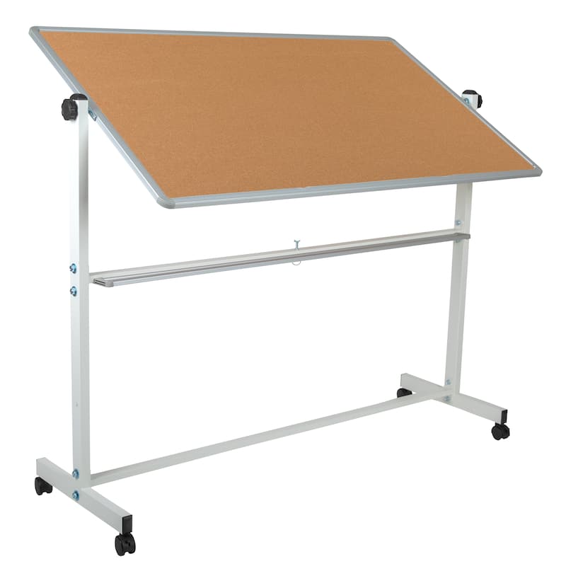 Reversible Mobile Cork Bulletin & White Board with Pen Tray